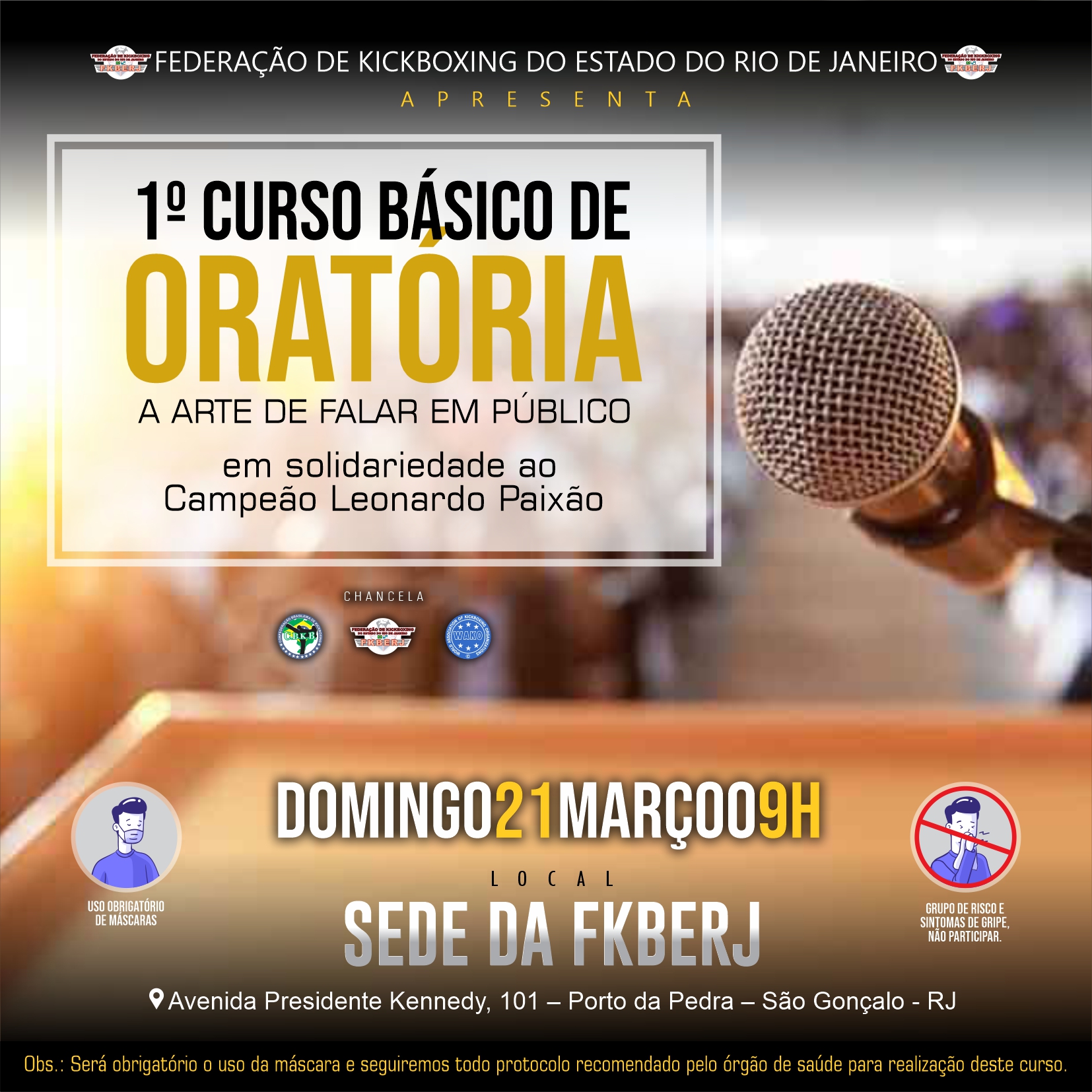 Curso Básico de Oratória “A arte de falar em público” em solidariedade ao Leonardo Paixão